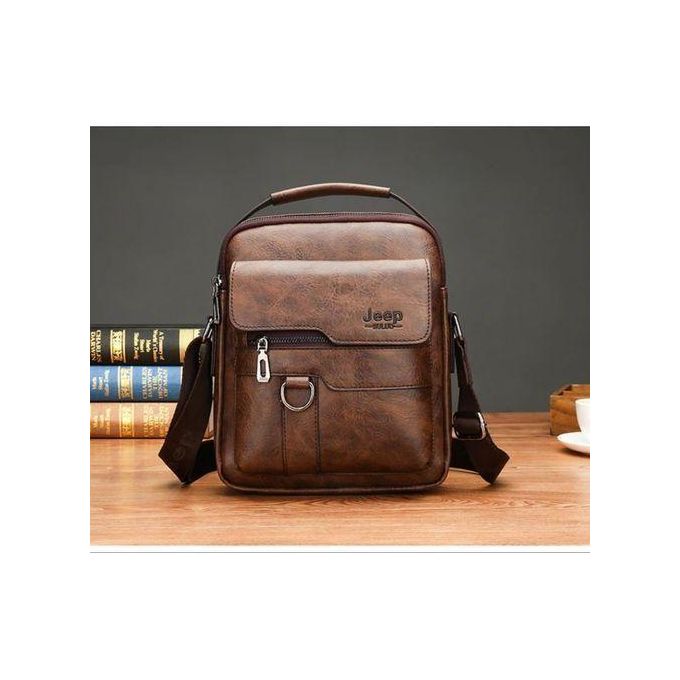 Jeep Dark Brown Leather Crossbody Shoulder Bag Business Messenger Bag For Men Travel Office Casual And Everyday Use