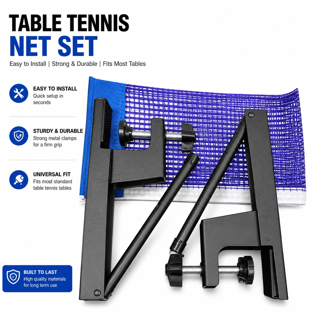 Professional Adjustable Table Tennis Net Set – Heavy Duty Metal Clamps Portable Ping Pong Net & Post Kit for Indoor & Outdoor Play
