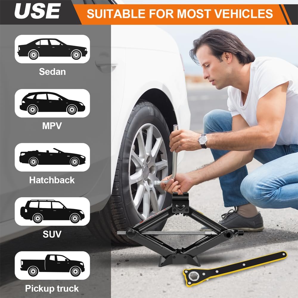 Heavy Duty Scissor Jack Car Lift Jack for Emergency Tyre Change, Vehicle Maintenance & Roadside Repairs