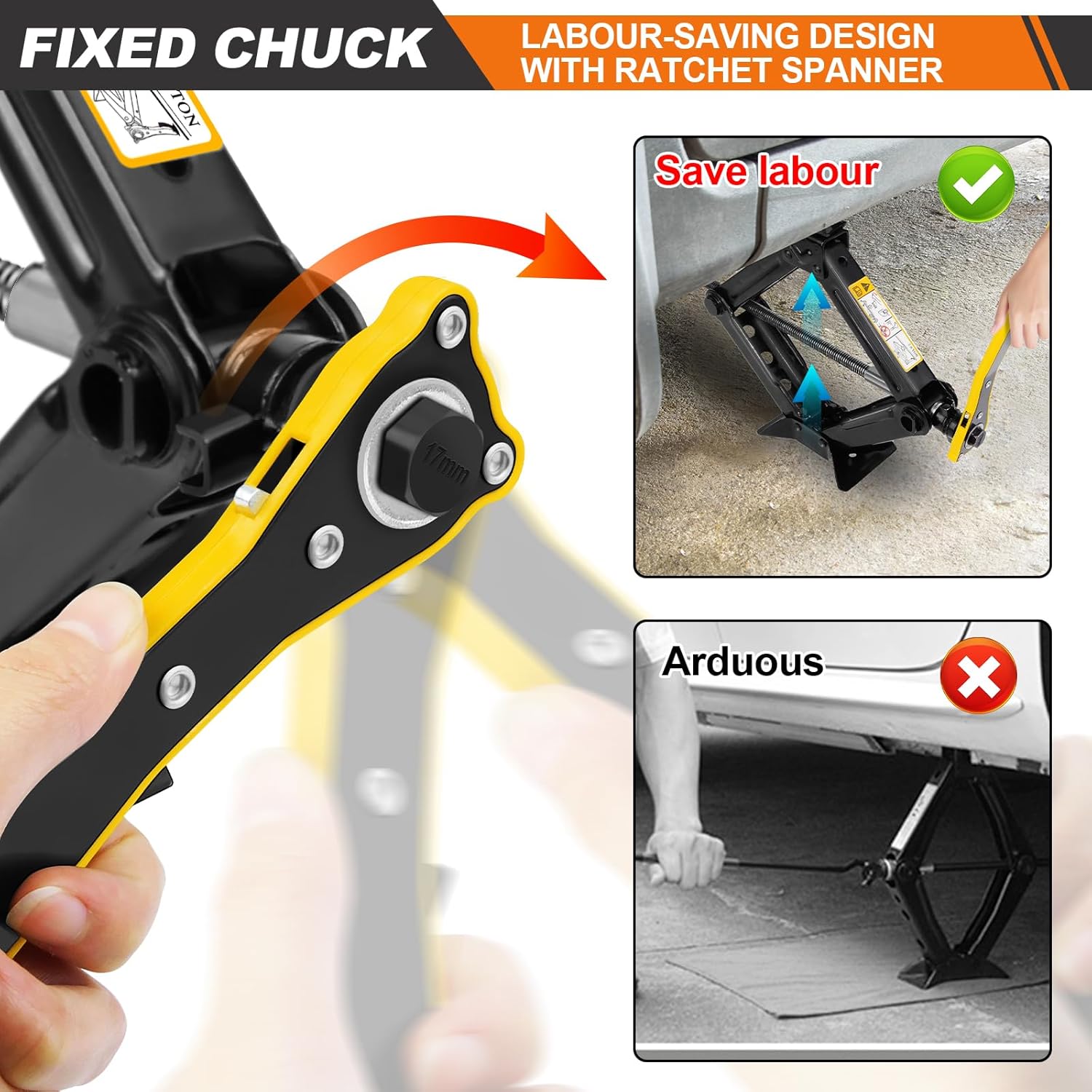 Heavy Duty Scissor Jack Car Lift Jack for Emergency Tyre Change, Vehicle Maintenance & Roadside Repairs
