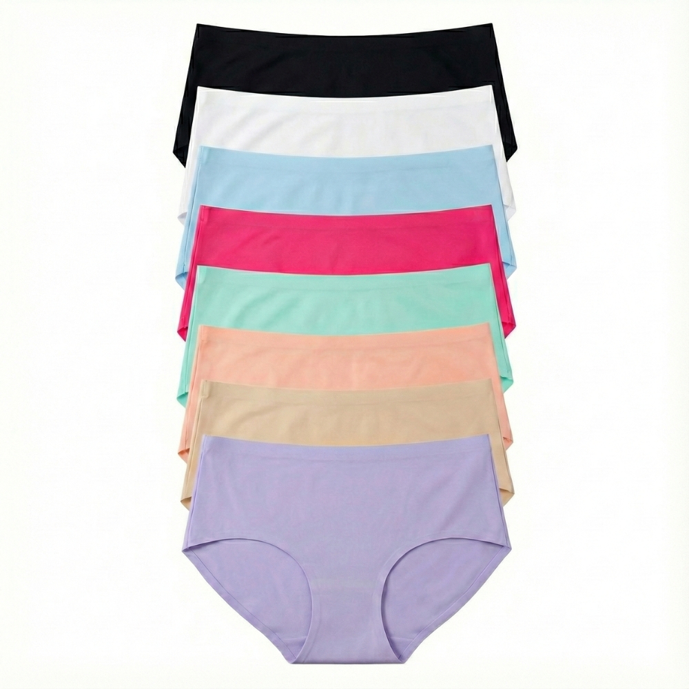 4 PCS Women Seamless Ice Silk Panties Mid Waist Soft Thin Light Briefs Ladies 100% Cotton Crotch Lingerie Breathable Invisible Quick Dry Stretch Underwear Comfy Daily Panties Mixed Colors