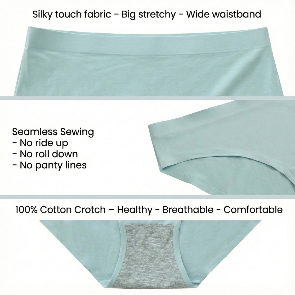 4 PCS Women Seamless Ice Silk Panties Mid Waist Soft Thin Light Briefs Ladies 100% Cotton Crotch Lingerie Breathable Invisible Quick Dry Stretch Underwear Comfy Daily Panties Mixed Colors