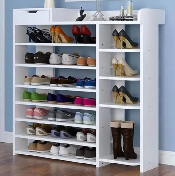 Shoe Rack, 8-Layer Wooden Shoe Cabinet, Vertical Shoe Storage Rack with Drawers, Suitable for Entrance Corridor Living Room Bedroom Wardrobe Storage
