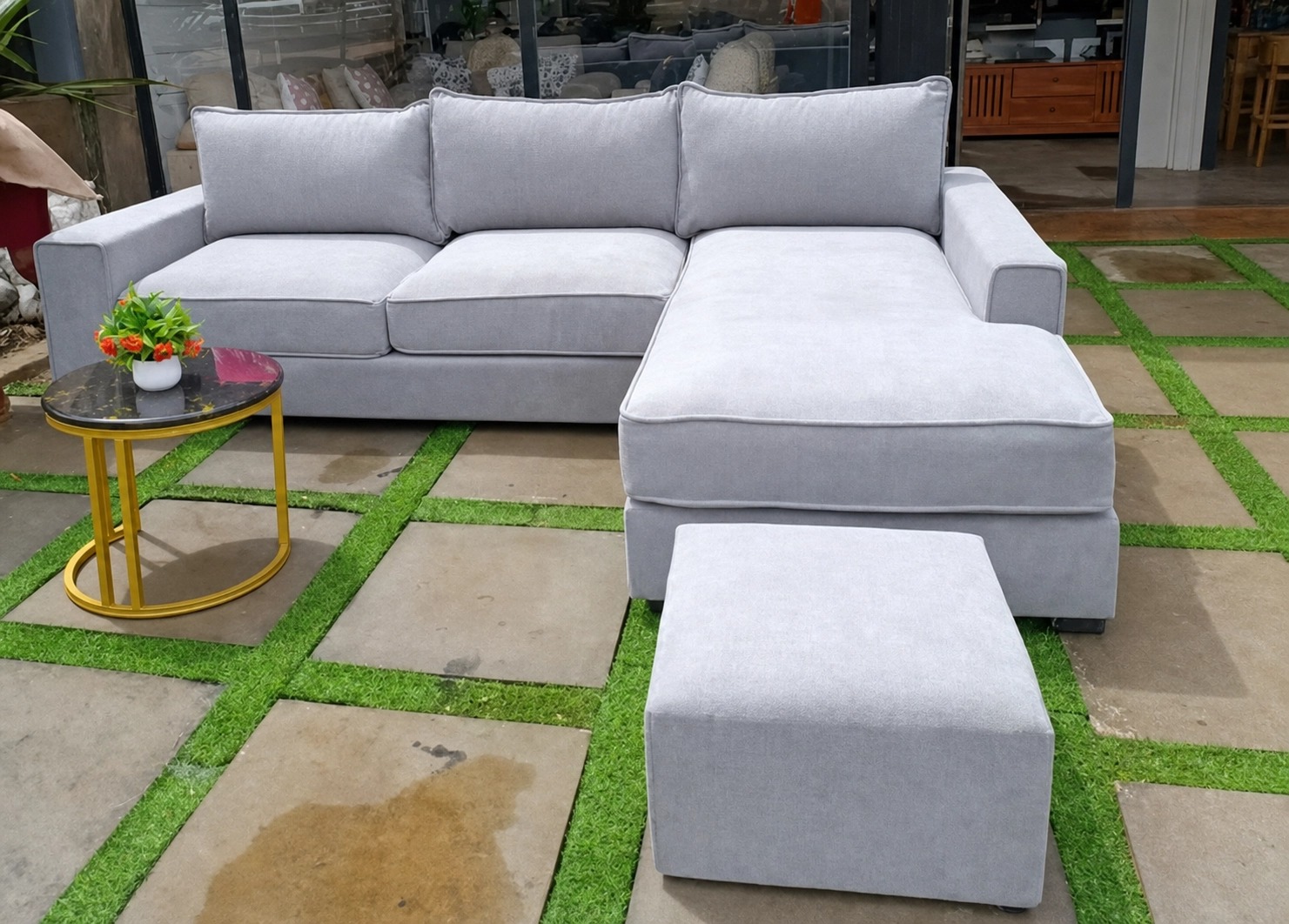 Velvet 4 Seater L Shaped Sofa with NO FOOTREST, FREE RANDOM THROW PILLOWS GIFT
