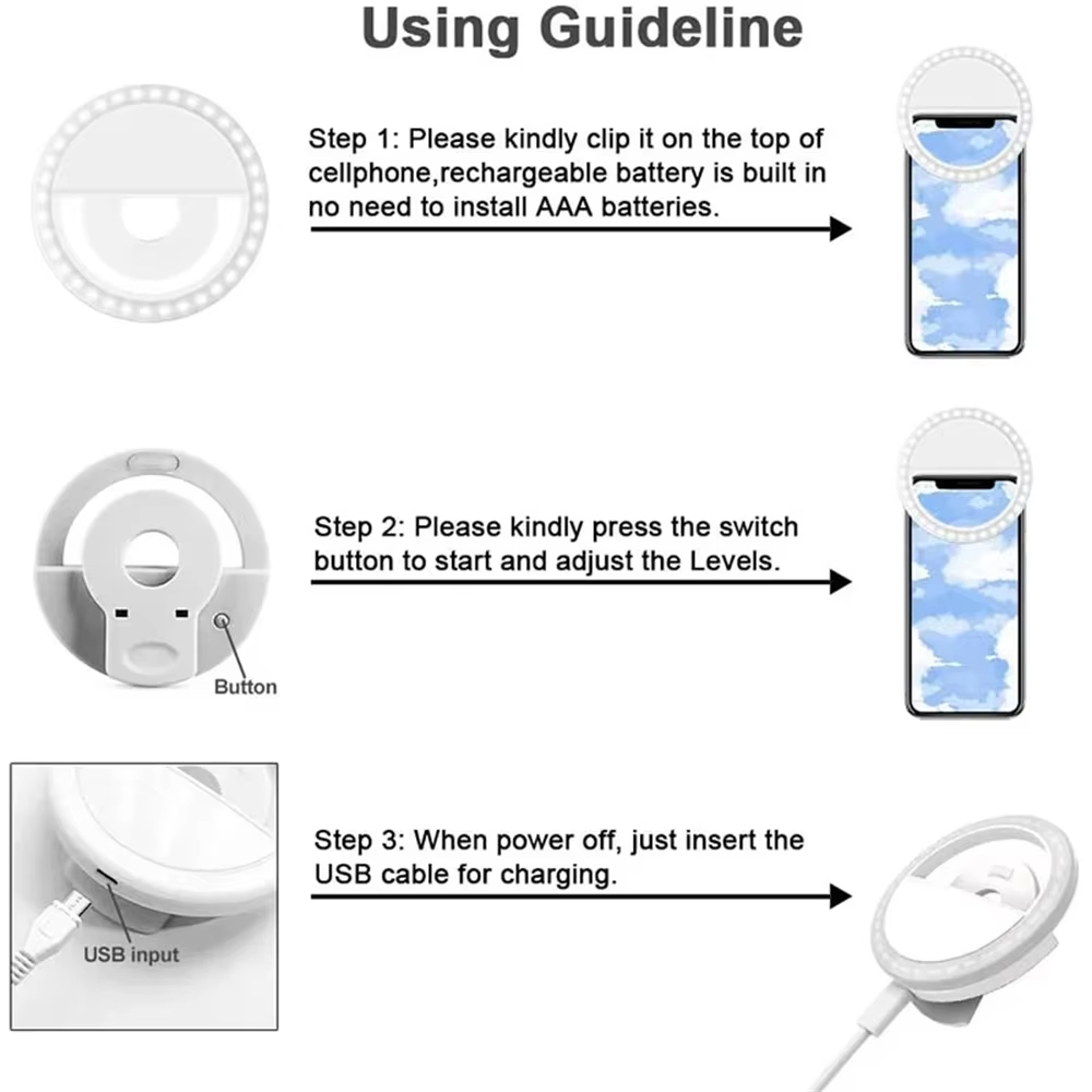USB Charging LED Selfie Ring Light Portable Fill Light Universal Phone Ring Lamp for Live Streaming Makeup Video Shooting Vlog
