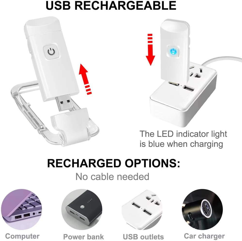 USB Rechargeable Book Reading Light Brightness Adjustable LED Clip on Book Light Eye Care Book Lamp for Kids Read Light