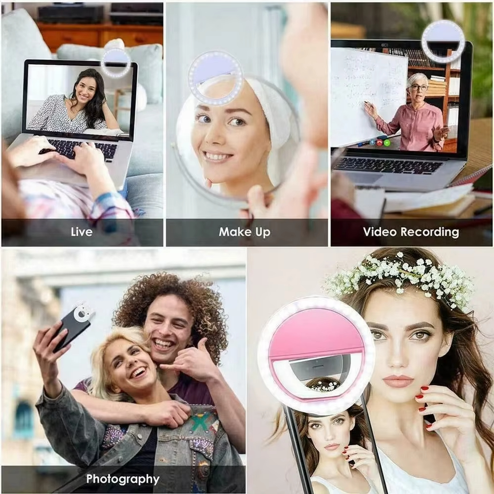 USB Charging LED Selfie Ring Light Portable Fill Light Universal Phone Ring Lamp for Live Streaming Makeup Video Shooting Vlog