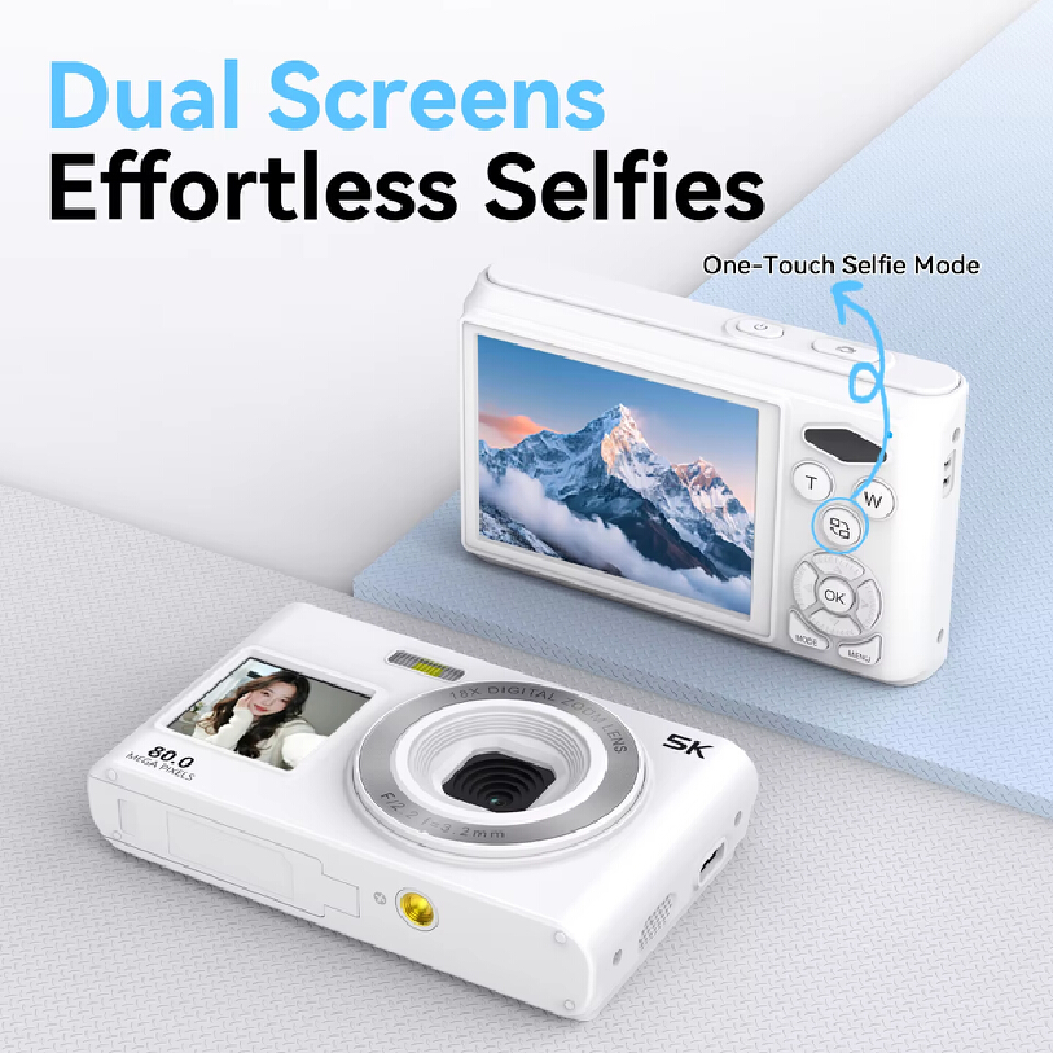 80MP Digital Camera For Photography 2.8" 1.4" Front Rear Dual Screen AF Selfie Camera 18X Zoom 5K Vlog Camcorder Video Recorder