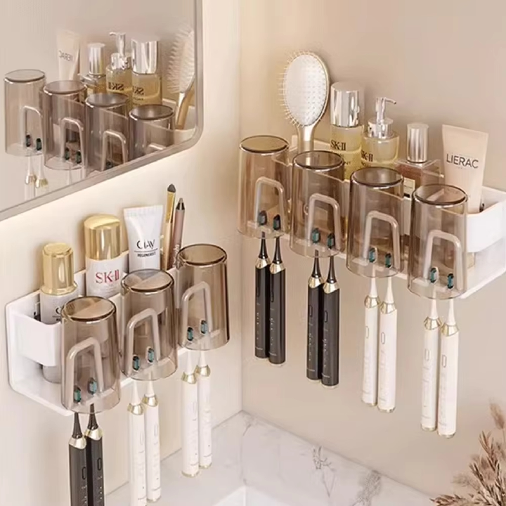 Toothbrush Holders for Bathrooms, Electric Toothbrush Holder,Tooth Brushing Holder,Toothbrush Holder Wall Mounted (Grey、White)