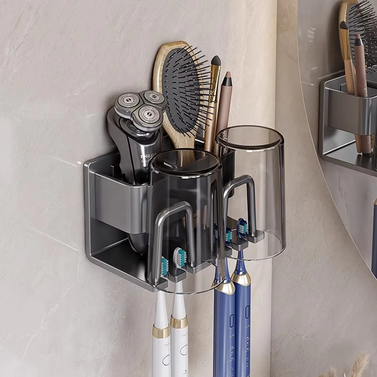 Toothbrush Holders for Bathrooms, Electric Toothbrush Holder,Tooth Brushing Holder,Toothbrush Holder Wall Mounted (Grey、White)