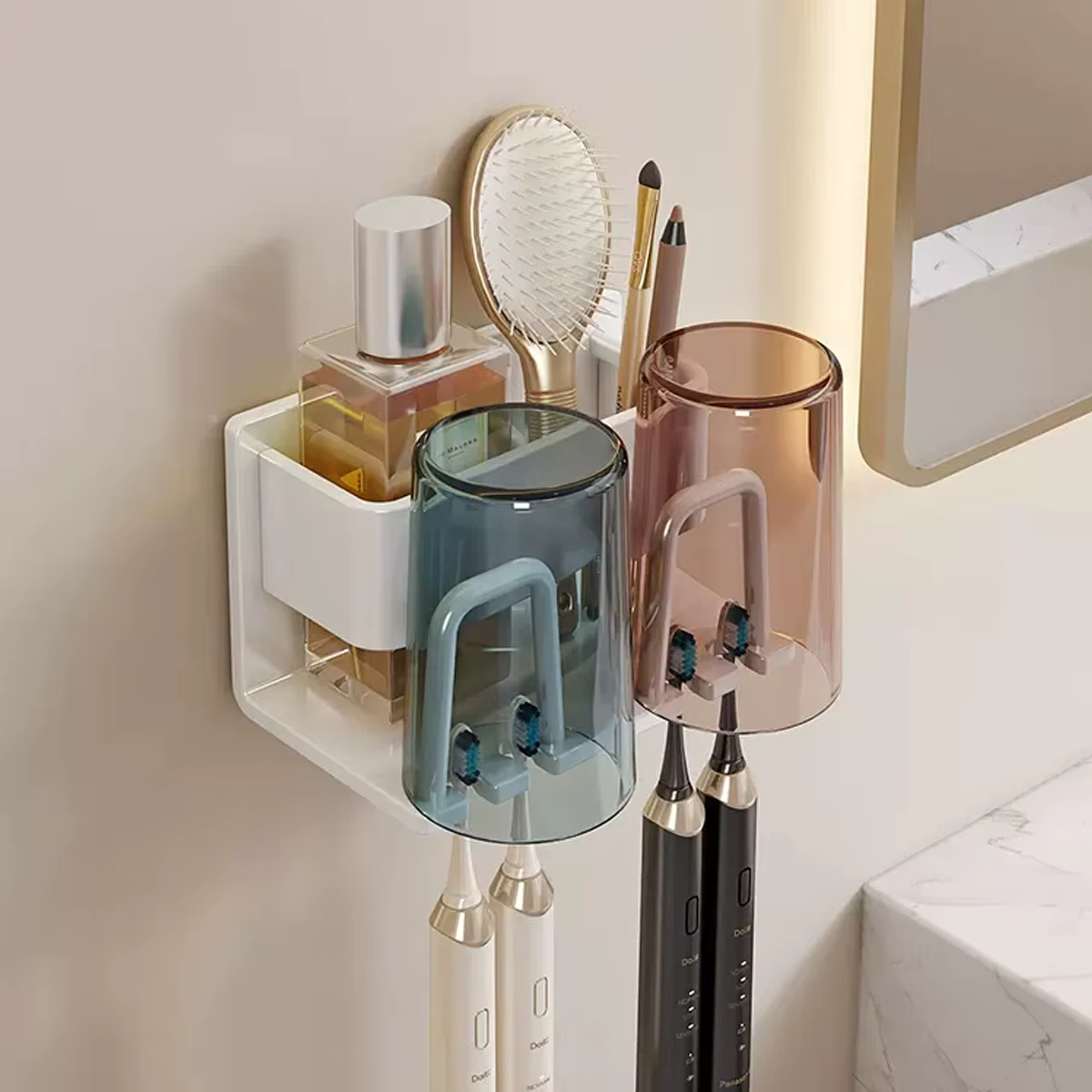 Toothbrush Holders for Bathrooms, Electric Toothbrush Holder,Tooth Brushing Holder,Toothbrush Holder Wall Mounted (Grey、White)