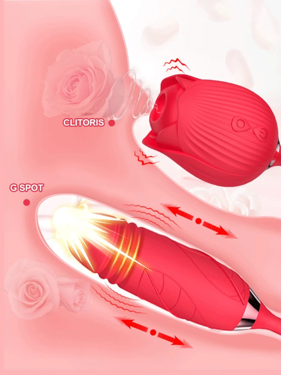 2-in-1 Rose Vibrator with Clitoral Suction & G-Spot Stimulator | Rechargeable Waterproof Adult Massager for Women view 4