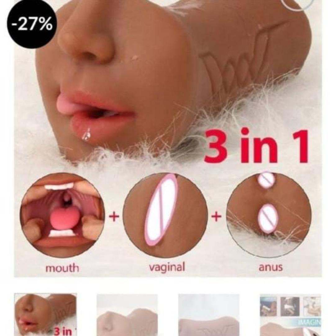 3-in-1 Male Masturbator Silicone Sex Doll Head with Oral, Vaginal & Anal Openings – Realistic Soft TPE Adult Toy for Men