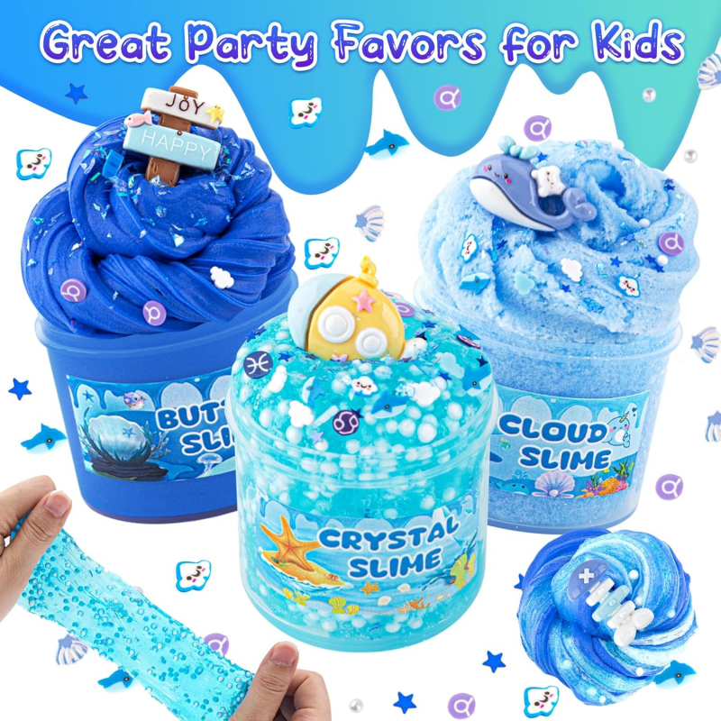 Bubble making crystal mud slime., Blue Slime Kit, Butter Cloud Slime Super Fluffy Cloud Slime Flexible clear Slime Birthday Gift Cute Stuff