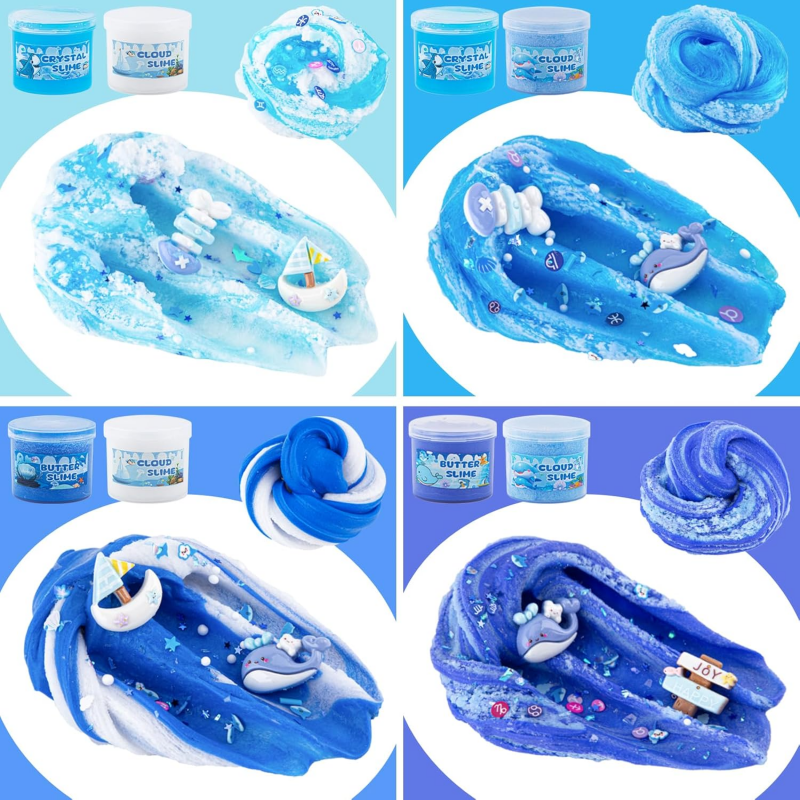 Bubble making crystal mud slime., Blue Slime Kit, Butter Cloud Slime Super Fluffy Cloud Slime Flexible clear Slime Birthday Gift Cute Stuff