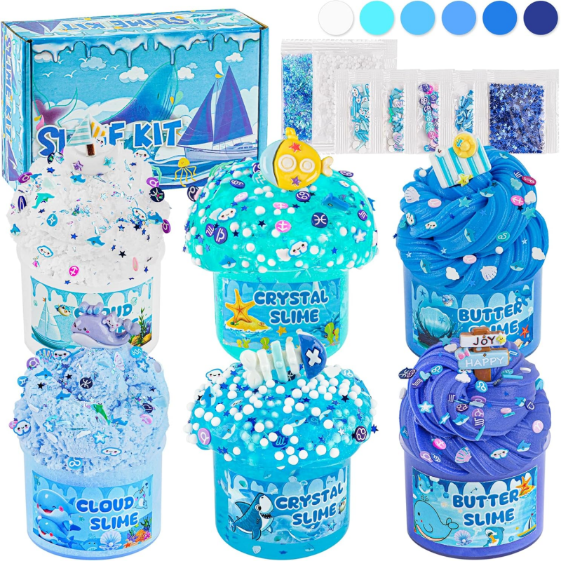 Bubble making crystal mud slime., Blue Slime Kit, Butter Cloud Slime Super Fluffy Cloud Slime Flexible clear Slime Birthday Gift Cute Stuff