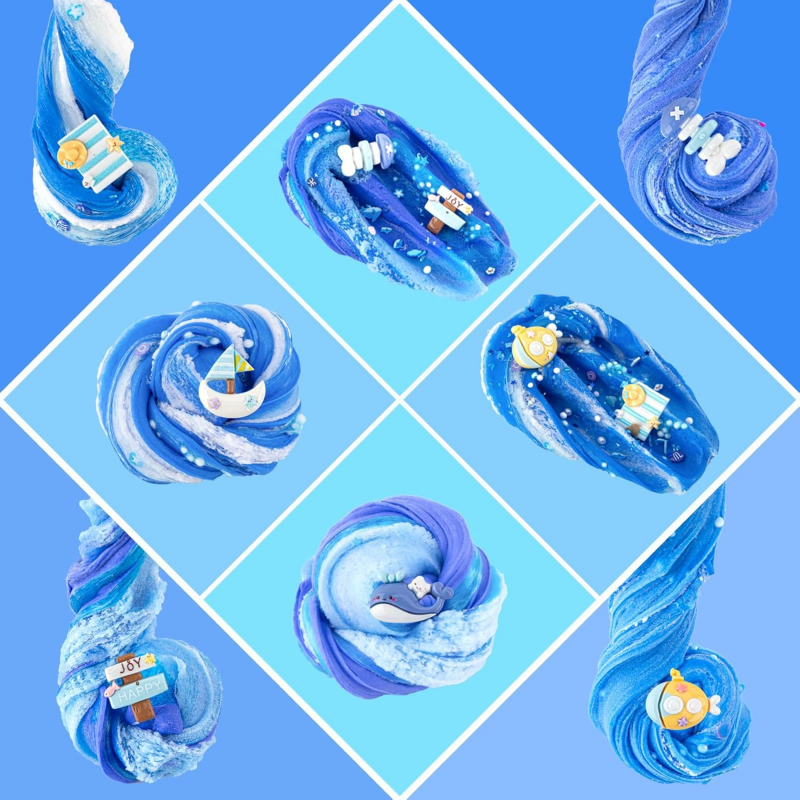 Bubble making crystal mud slime., Blue Slime Kit, Butter Cloud Slime Super Fluffy Cloud Slime Flexible clear Slime Birthday Gift Cute Stuff
