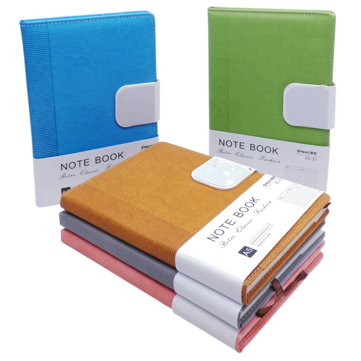 Leather-bound notebook with button closure - Lined - 192 pages, 80gsm