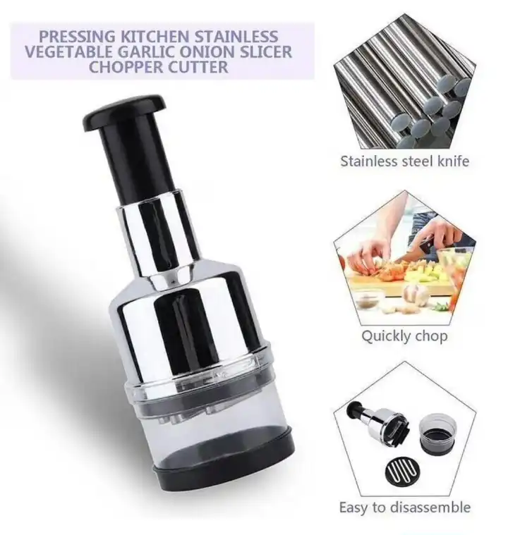 🧄🔪 Stainless Steel Press Chopper – Quick, Easy & Effortless Cutting 🔪🧄🌟 Chop Smarter, Not Harder⚡ Press & Chop Design Simply press down to quickly chop vegetables in seconds🧄 Multi-P