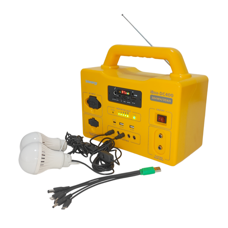 384Wh Portable Power Station, 10 Ports, 5-in-1 Multi Adapter, Built-in Music Player Bluetooth FM, Fast Solar Charge, Off-Grid Camping Emergency Power Generator