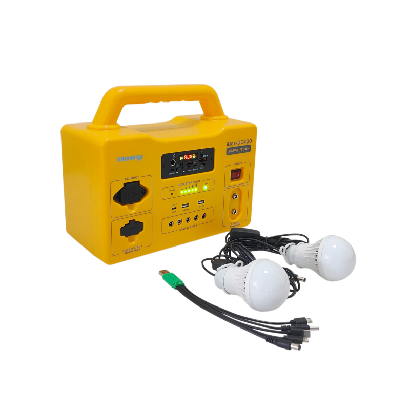 384Wh Portable Power Station, 10 Ports, 5-in-1 Multi Adapter, Built-in Music Player Bluetooth FM, Fast Solar Charge, Off-Grid Camping Emergency Power Generator