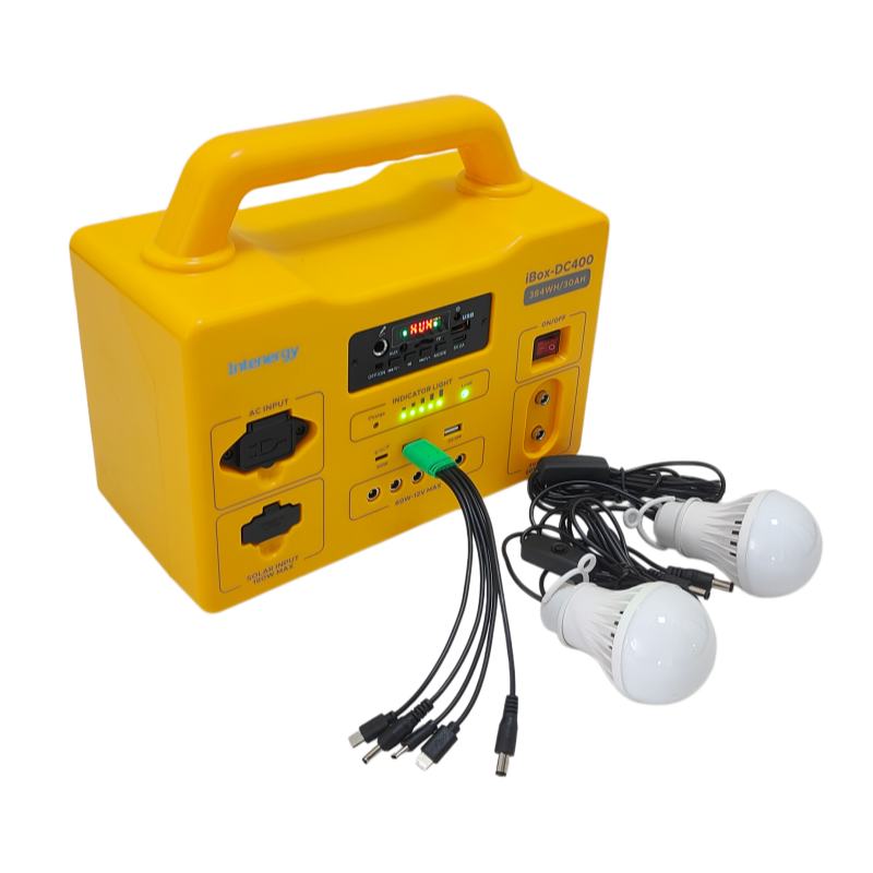 384Wh Portable Power Station, 10 Ports, 5-in-1 Multi Adapter, Built-in Music Player Bluetooth FM, Fast Solar Charge, Off-Grid Camping Emergency Power Generator