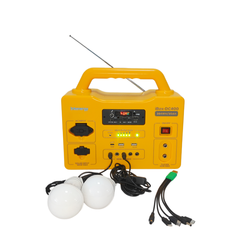 384Wh Portable Power Station, 10 Ports, 5-in-1 Multi Adapter, Built-in Music Player Bluetooth FM, Fast Solar Charge, Off-Grid Camping Emergency Power Generator