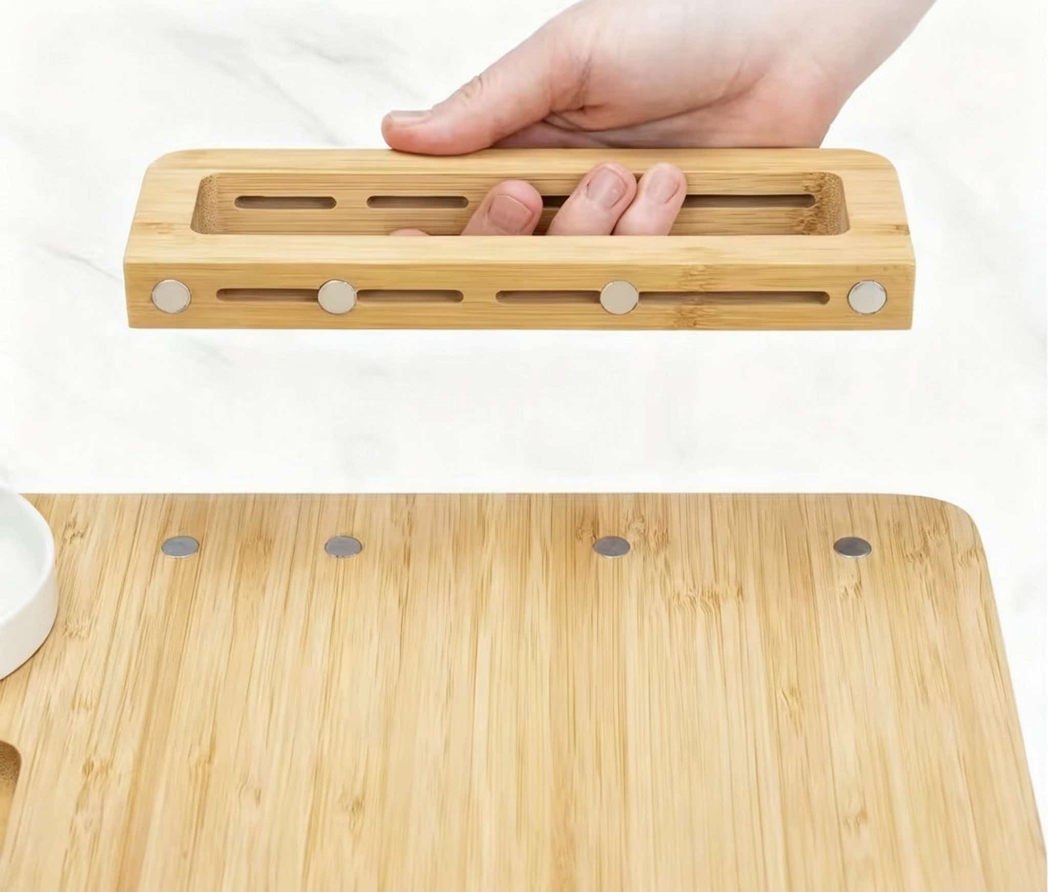 Bamboo Cheese Board Set With Magnetic Knife Holder, Knives & Fruit Forks, Household Antibacterial Wooden Cutting‑Board