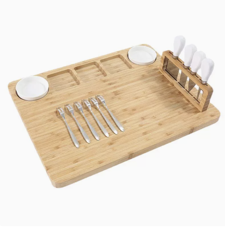 Bamboo Cheese Board Set With Magnetic Knife Holder, Knives & Fruit Forks, Household Antibacterial Wooden Cutting‑Board
