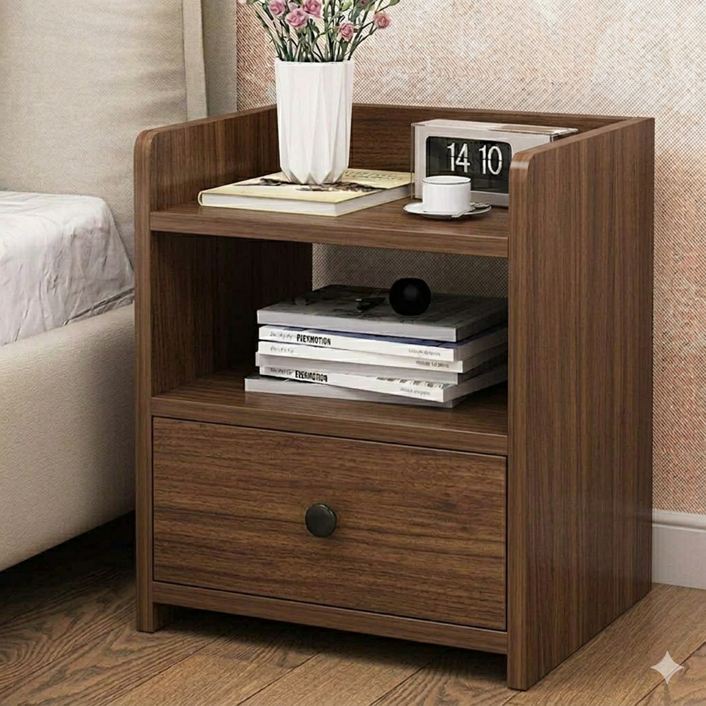 Modern Minimalist Wooden Bedside Table with Storage Shelf, Stylish Nightstand for Bedroom Decor