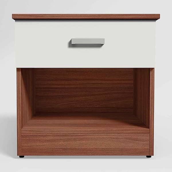 Godrej Interio Grove Brown & White Bedside Table – Modern Wooden Nightstand for Bedroom Storage