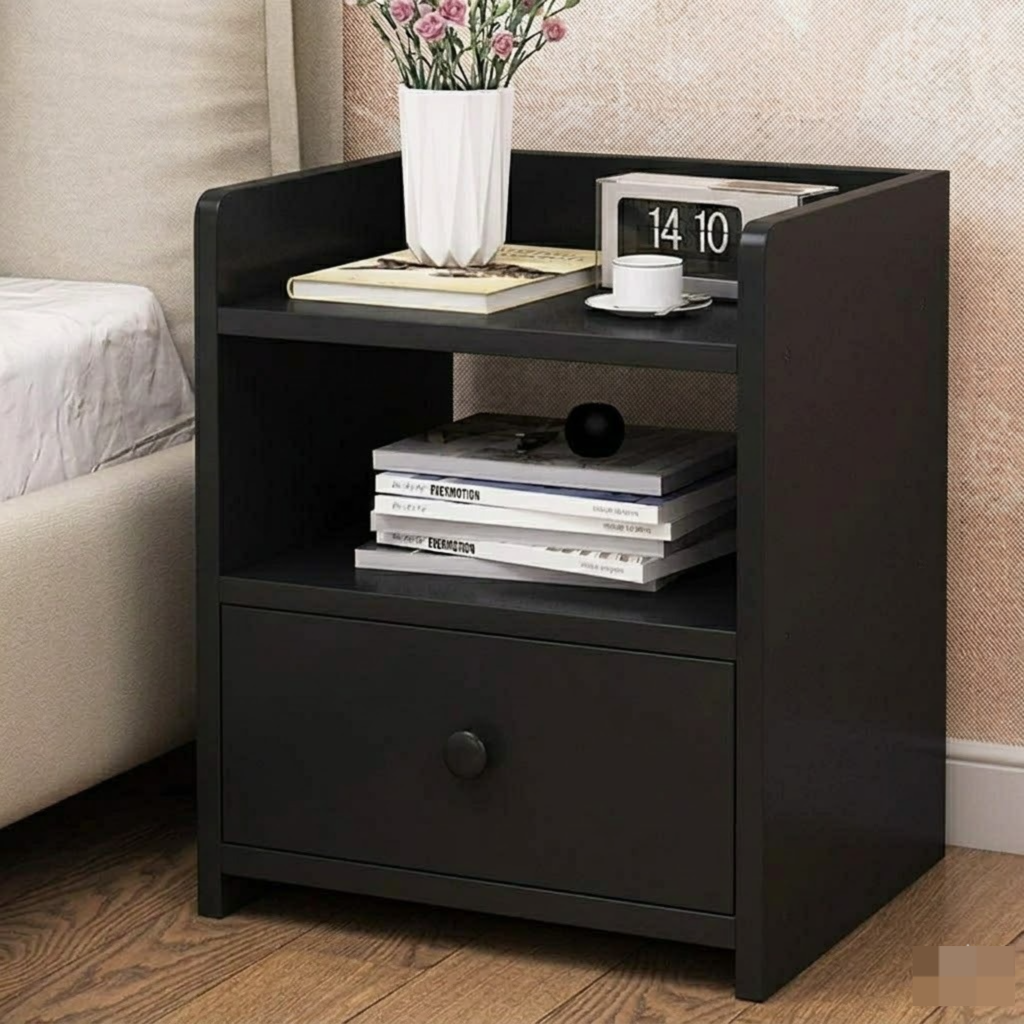 Modern Minimalist Wooden Bedside Table with Storage Shelf, Stylish Nightstand for Bedroom Decor