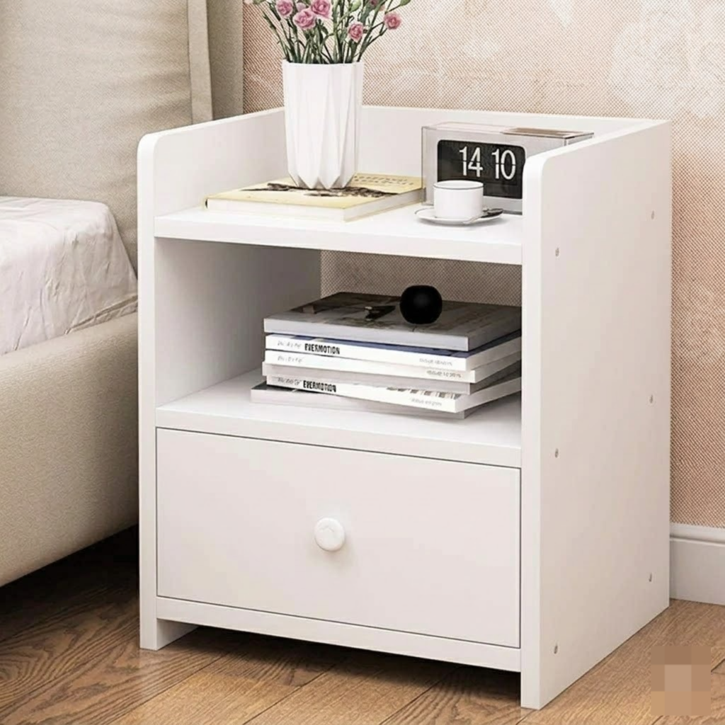 Modern Minimalist Wooden Bedside Table with Storage Shelf, Stylish Nightstand for Bedroom Decor