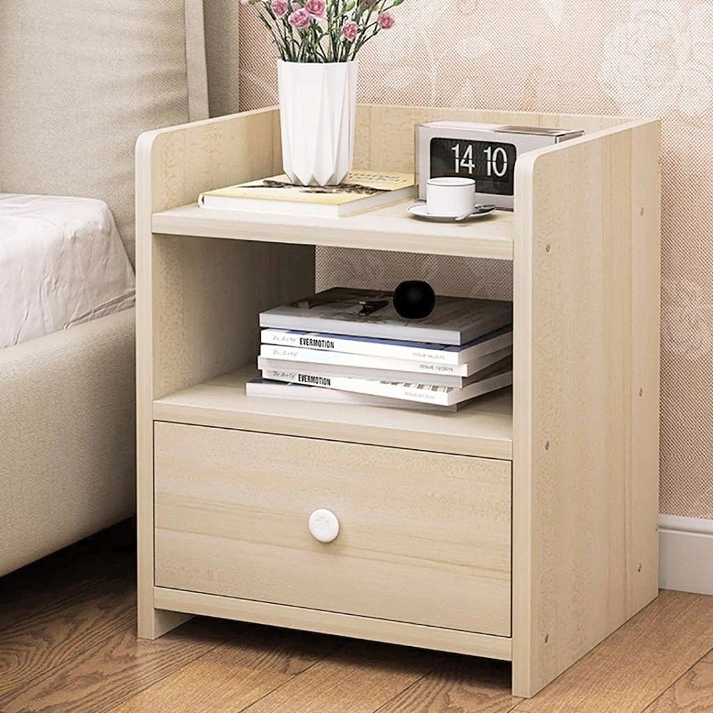 Modern Minimalist Wooden Bedside Table with Storage Shelf, Stylish Nightstand for Bedroom Decor