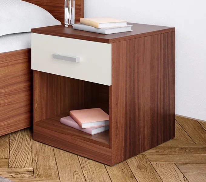 Godrej Interio Grove Brown & White Bedside Table – Modern Wooden Nightstand for Bedroom Storage