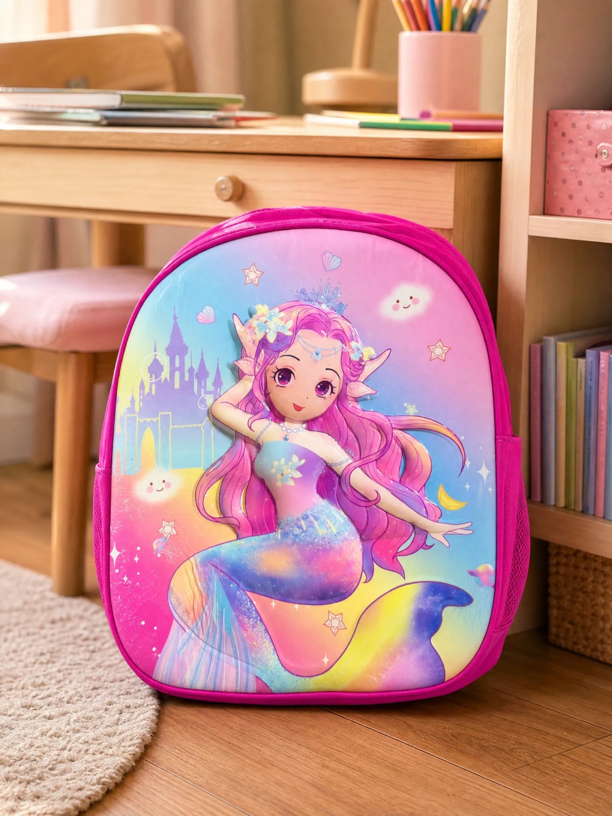 BACK TO SCHOOL Cartoon Themed Girls Mermaid School Backpack, Colorful Fantasy Princess Lightweight Book Bag for Preschool, PP1 - PP2