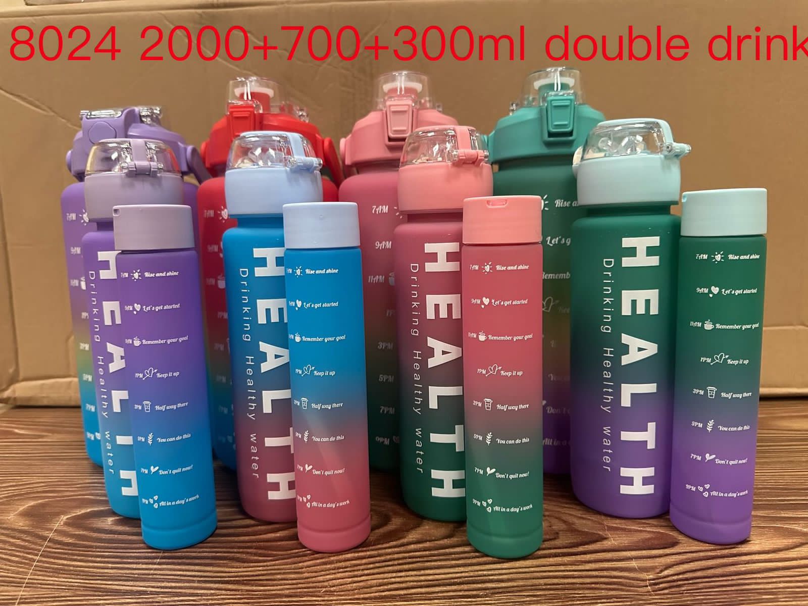 3 In 1 Water Bottle Pack of 3 Water Bottles, 2Litres/750Ml/300Ml Sports Water Bottles, Leakproof & BPA Free, Motivational Water Bottles with Time Marker for Outdoor Sports, Fitness, Office