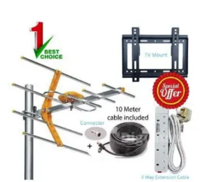 Digital TV Ariel//FREE CABLE,FREE CONNECTOR,Free Extension/FREE 14-42 Wall Mount