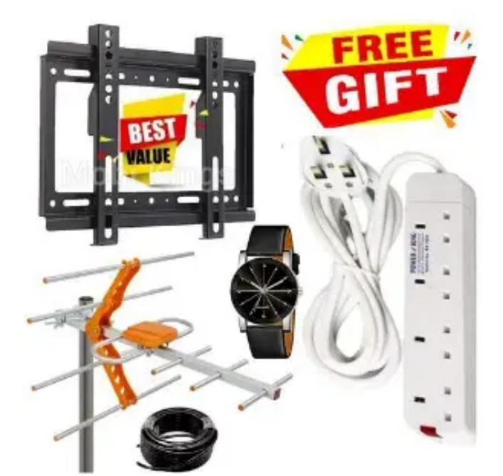 TV ACCESSORIES DIGITAL SMART TV SIGNAL RECEIVER ANTENNA // AERIAL ANTENNA COAXIAL CABLE 10M, TV Wall Mount Bracket Holder FOR DIGITAL SMART TV 4-43 Inches + 4 Way Power Extension Cable