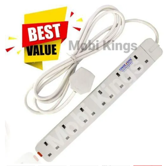 Power King Extension Cable With 6 AC Power Outlets, 13A, And 2 M Long Cable + Free GIFT 5 Way Extension
