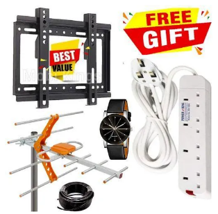 TV ACCESSORIES DIGITAL SMART TV SIGNAL RECEIVER ANTENNA // AERIAL ANTENNA COAXIAL CABLE 10M, TV Wall Mount Bracket Holder FOR DIGITAL SMART TV 4-43 Inches + 4 Way Power Extension Cable