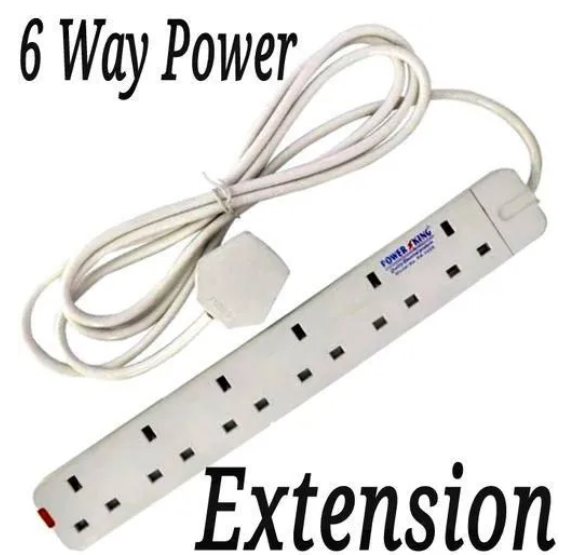 Power King Extension Cable With 6 AC Power Outlets, 13A, And 2 M Long Cable + Free GIFT 5 Way Extension