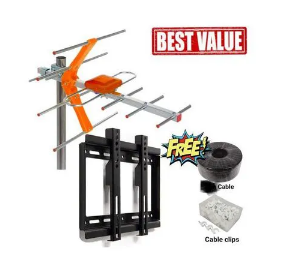 14" to 43" Inch TV Wall Mount Bracket + Outdoor Digital Aerial Antenna with 10M Cable – Strong Signal – Easy Installation