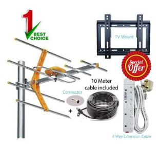 Digital TV Ariel//FREE CABLE,FREE CONNECTOR,Free Extension/FREE 14-42 Wall Mount