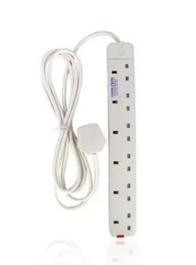 Power King Extension Cable With 6 AC Power Outlets, 13A, And 2 M Long Cable + Free GIFT 5 Way Extension
