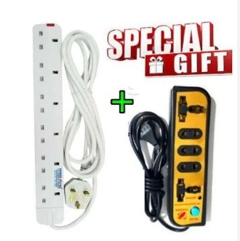 Power King Extension Cable With  6AC Power Outlets, 13A, And 2 M Long Cable + Free GIFT 5 Way Extension