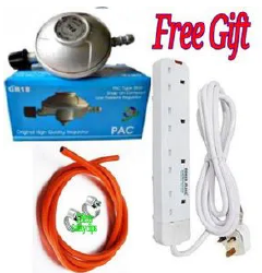 Power King 4Way/Plug Quality Extension Socket With A 2Meter Cable + 6KG GAS REGULATOR + CLIPS + pipe
