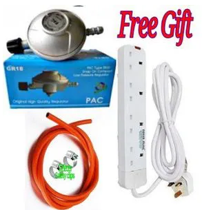 Power King 4Way/Plug Quality Extension Socket With A 2Meter Cable + 6KG GAS REGULATOR + CLIPS + pipe