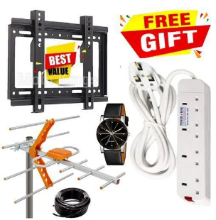 TV ACCESSORIES DIGITAL SMART TV SIGNAL RECEIVER ANTENNA // AERIAL ANTENNA COAXIAL CABLE 10M, TV Wall Mount Bracket Holder FOR DIGITAL SMART TV 4-43 Inches + 4 Way Power Extension Cable