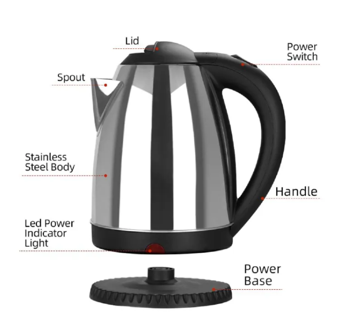 AILYONS 1.8/2/2.2 L Electric Kettle + FREE 4 way Extension Cable -- Water Heater & Boiler Jug- coil less water kettle heating jug silver Ailyons & Power King